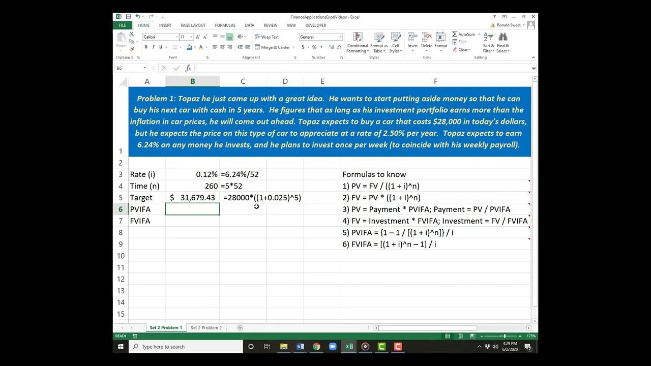 UTSA Business Finance Excel Application 2 Time Value of Money Problem