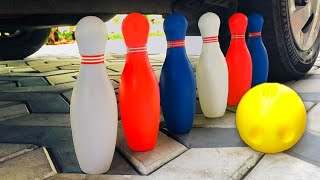 Crushing Crunchy & Soft Things By Car Experiment Car Vs Bowling Pins & Ball Experiment Hub