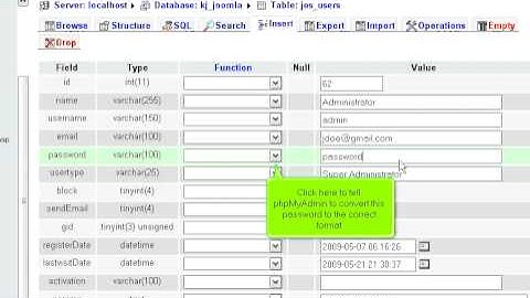 Joomla Setup - Password - phpMyAdmin