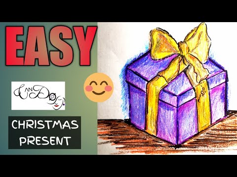 How To Draw A Christmas Present Step By Step For Beginners | Easy