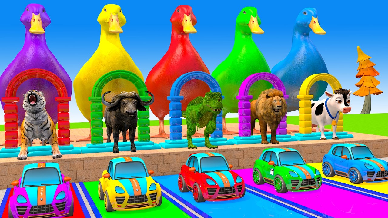 Long Slide Game With Cow Elephant Gorilla Hippopotamus Tiger 3d Animal Game Funny 3d Animals