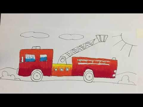 Paint fire truck coloring.Vẽ tô màu xe cứu hỏa.