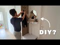 Entryway Wood Slat Accent Wall With Seating Area
