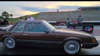nitrous and cammed fox body mustang sleeper on wires and white walls full pass at the track