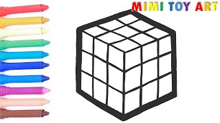 Glitter Rubik's Cube Coloring Drawing Page For Kids Learn How To Draw| Learn Color| Mimi Toy Art🖌🖍️