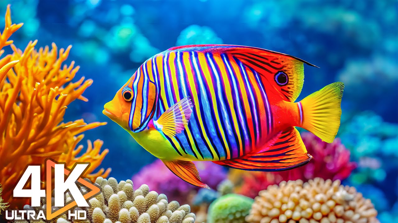 Aquarium 4K (ULTRA HD) 🐠 Colorful Coral Reef Fish and Jellyfish - Relaxing Sleep Music #6