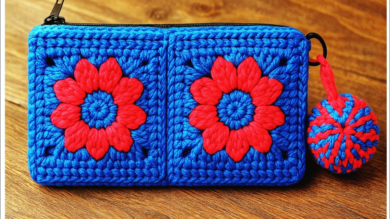 كروشية مقلمة مدرسية /جراب بوحدات الجراني سهل وبسيط crochet pencil case 