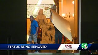Crews work to remove Columbus statue from California Capitol