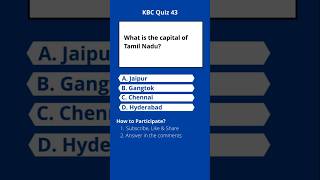 KBC Quiz 43 | Capital of Tamil Nadu | Online Participation | Who Wants to Be a Millionaire?