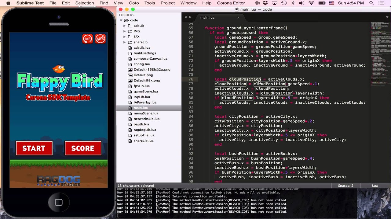 ตัวอย่างคอร์สเขียนเกมส์ Flappy Bird ด้วย Corona SDK - YouTube
