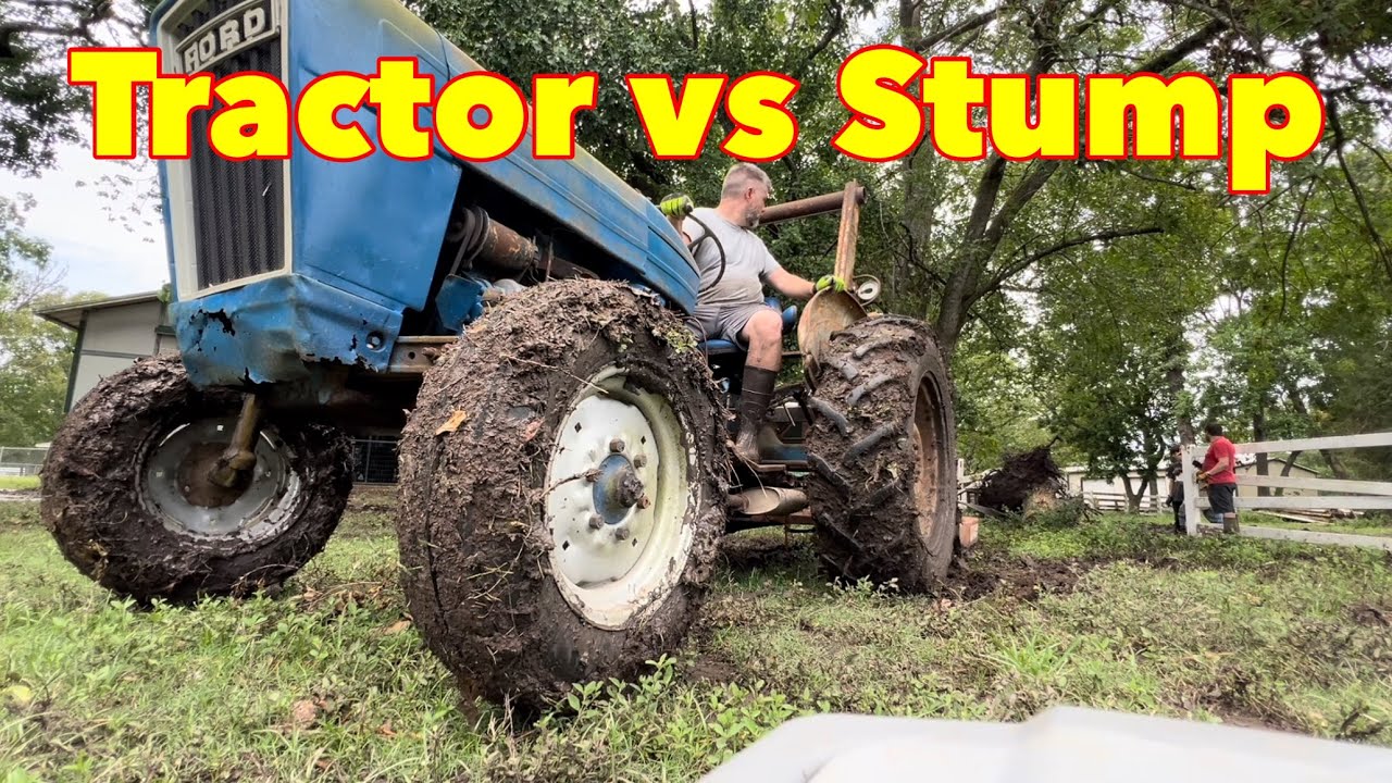 Pulling Up A Large Tree Stump - YouTube