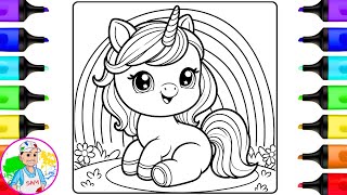 Coloring a Unicorn & Rainbow Coloring Pages | Unicorn Rainbow Coloring Book Pages Art