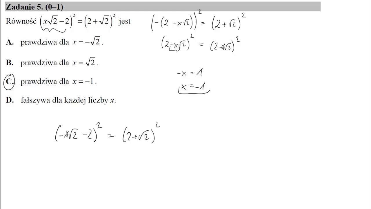 Równość (22 √−a)2=17−122 √ Jest Prawdziwa Dla 5 Równość x2–√−22=2+2–√2 jest A fałszywa dla każdej liczby x - YouTube