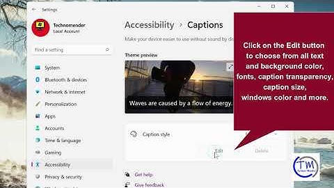 How change closed captions styles on Windows 11