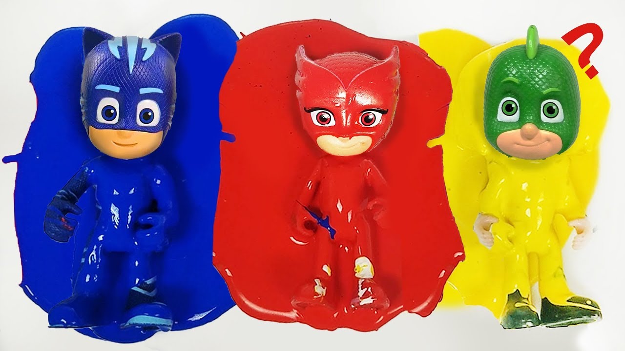 Pj masks toys painted and washed to learn colors with kid learning songs - YouTube