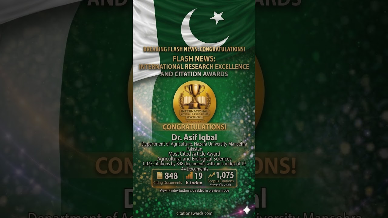 Dr. Asif Iqbal | Most Cited Article Award | Agricultural and Biological Sciences