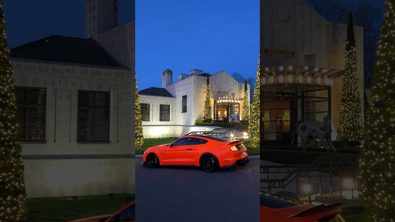 S550 mustang with neon orange wrap