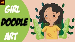 Cute Girl Doodle Art using Adobe Illustrator | Tesh Mastery | Adobe Illustrator screenshot 3