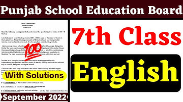 PSEB 7th Class I English Paper 2022 | 3rd OCT I Fully Solved paper | PSEB 7th English PSEB Exams