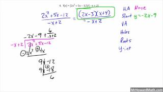 Graphing Rational Functions with Slant Asymptotes Example 2