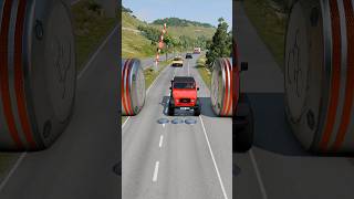Police Chase Car & Cargo Truck vs Giant Bollards Barrier Crash - BeamNG.drive #shorts
