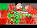 ASMR MUKBANG حلويات البطيخ جيلي نودلز آيس كريم عصير تيكتوك ملعقة شوكولاتة 