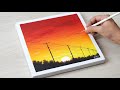 Beautiful sunset painting  easy acrylic painting