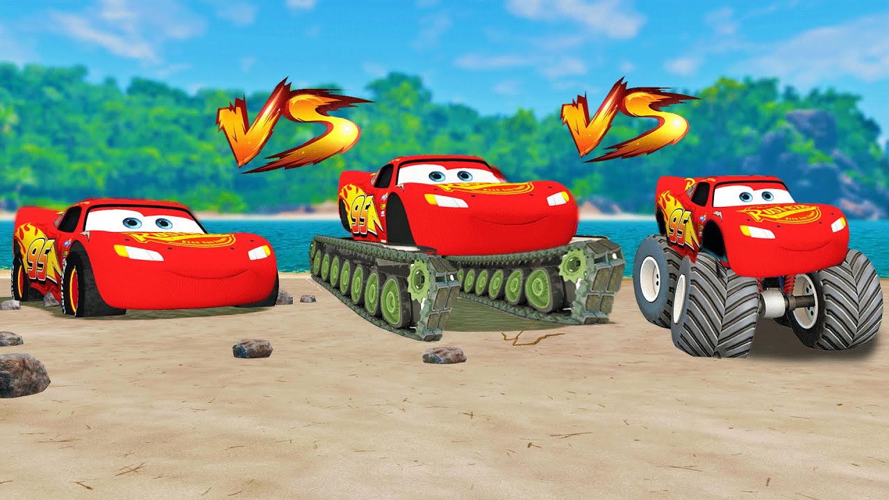MONSTER TRUCK Lightning Mcqueen vs Lightning Mcqueen TANK vs LIGHTNING