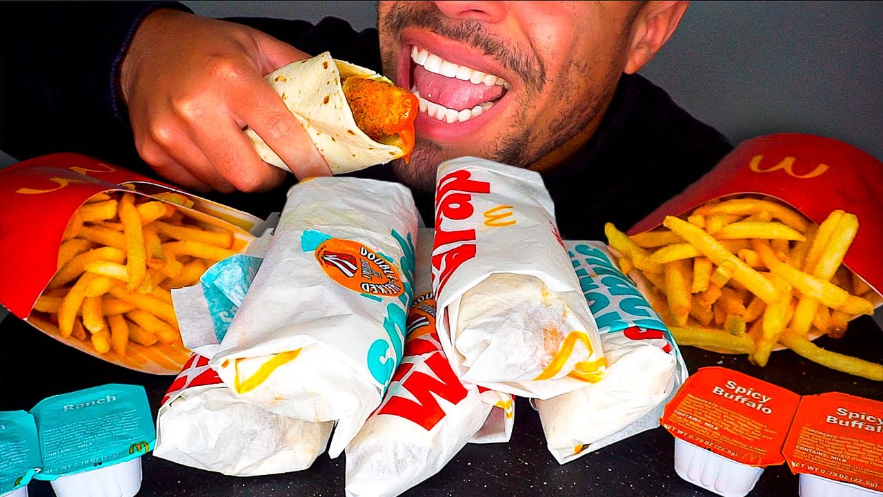 ASMR MCDONALD'S MUKBANG | EATING 5 CHICKEN WRAPS FRENCH FRIES RANCH *BIG BITES* | NO TALKING
