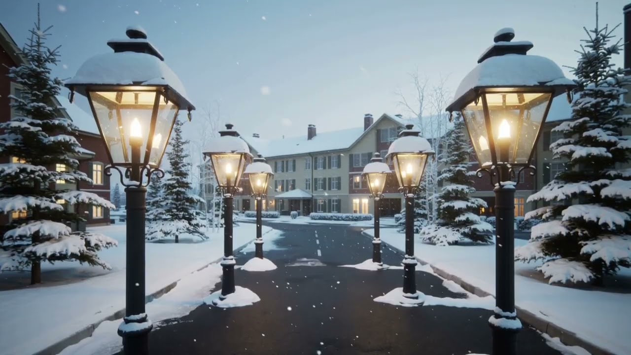 Snowy Night Street | Cozy Winter Scene