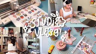 studio vlog ✿ prepping for my summer sticker drop, my sticker shop supplies, tips, & trial and error