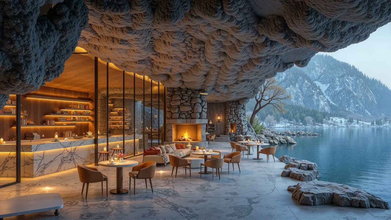Scenic Winter Cave with Smooth Jazz Music | Calm Jazz Ambience and Mountain Views