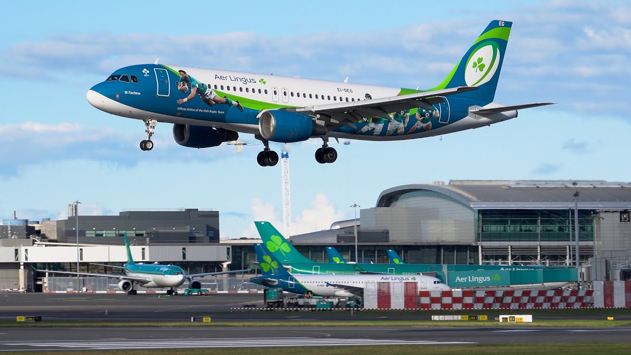 [4K] 22 EVENING LANDINGS in 15 Minutes at Dublin Airport | 777 767 A320NEO & More