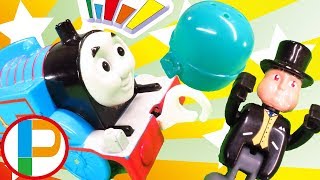 プラレール きかんしゃトーマス ガチャガチャの玉やつぶつぶ粘土の中身はなあに踏切やはね橋を渡るよOmotyanoprussian