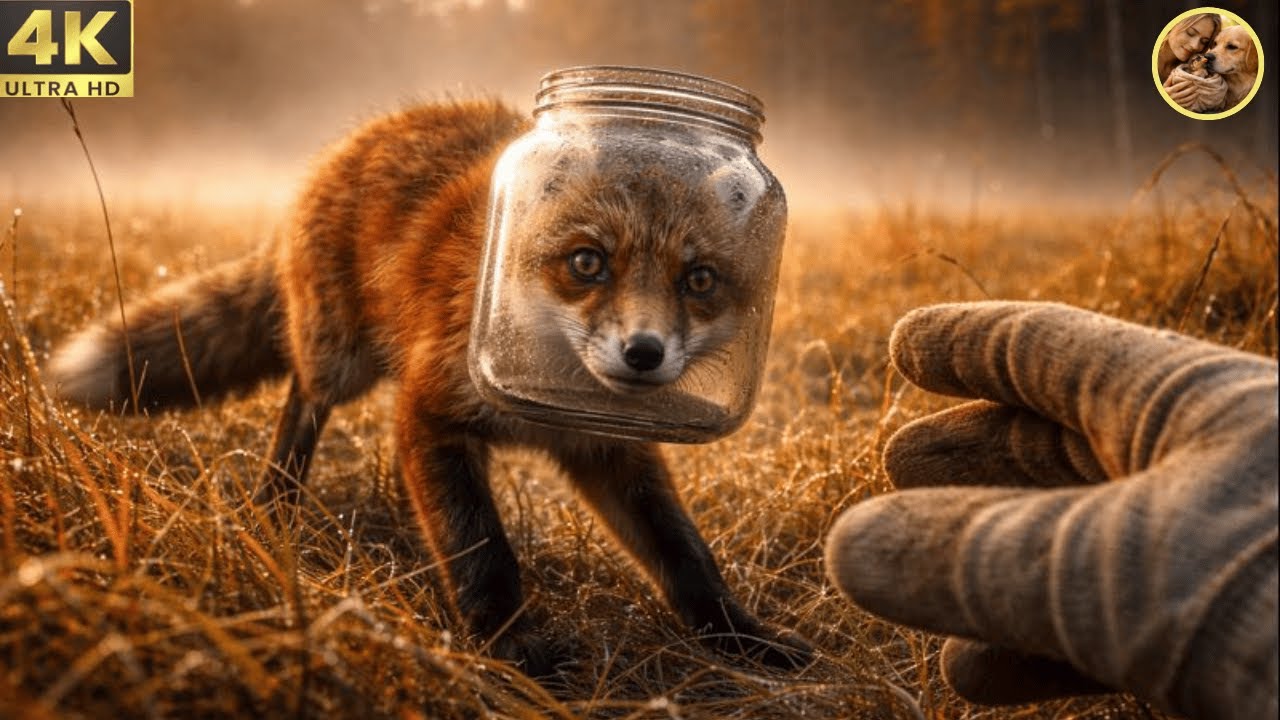 Отчаянное спасение на ферме – Молодая лиса застряла в стеклянной банке