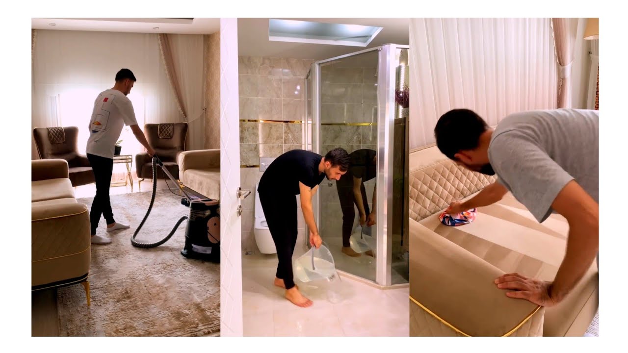 روتين رجل تركي في تنظيف البيت . الراجل ده لازم يوضع في محمية طبيعه للحفاظ عليه 😍😍😍