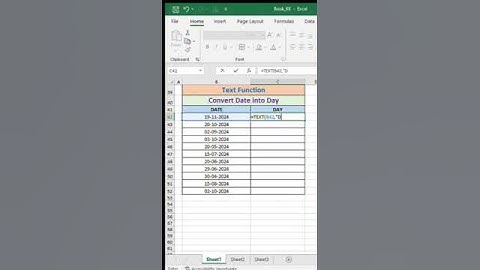 Convert date into day#text function#msexcel