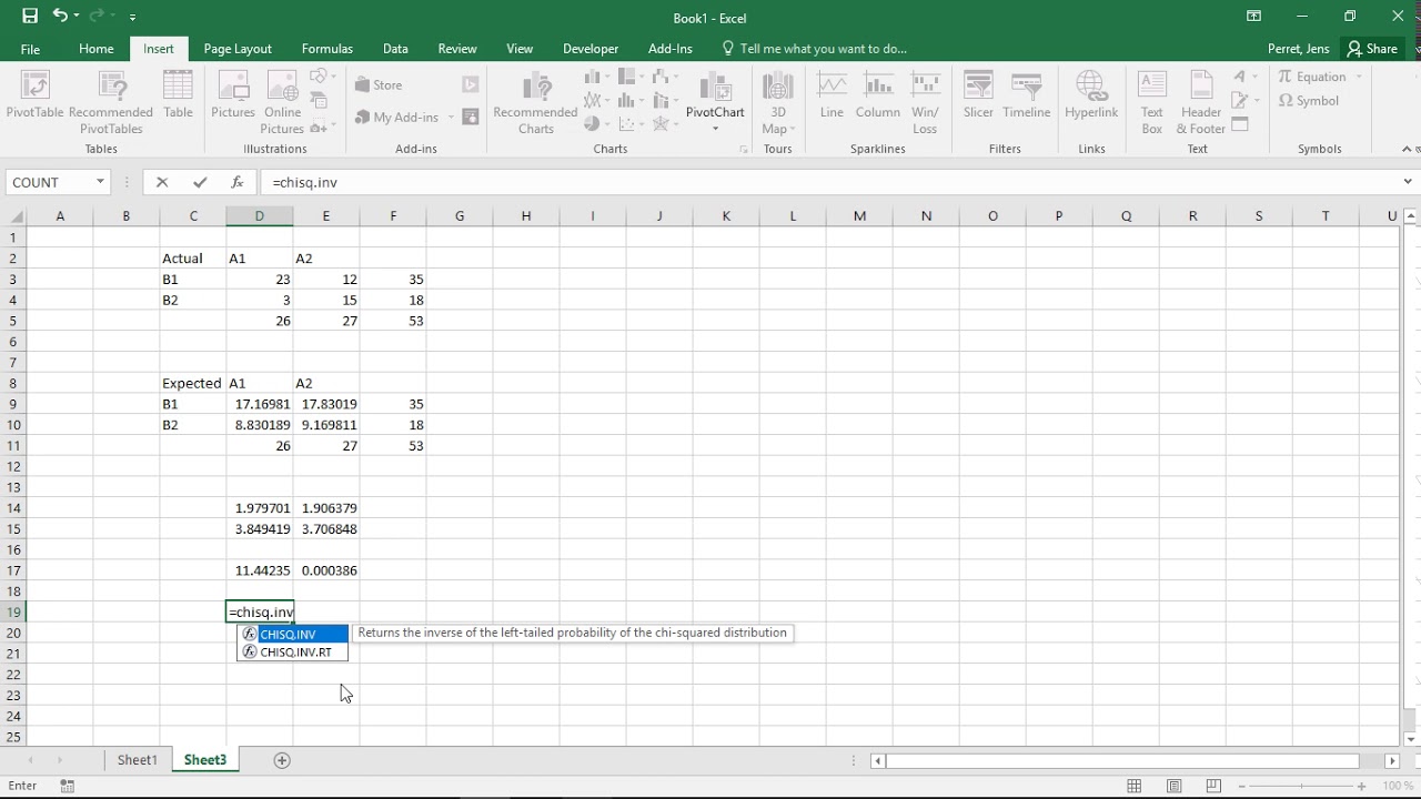 Excel - Chi-Square Distribution and Test - YouTube