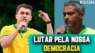 Nikolas Ferreira e Gustavo Gayer discursam em manifestação pacífica no Rio de Janeiro