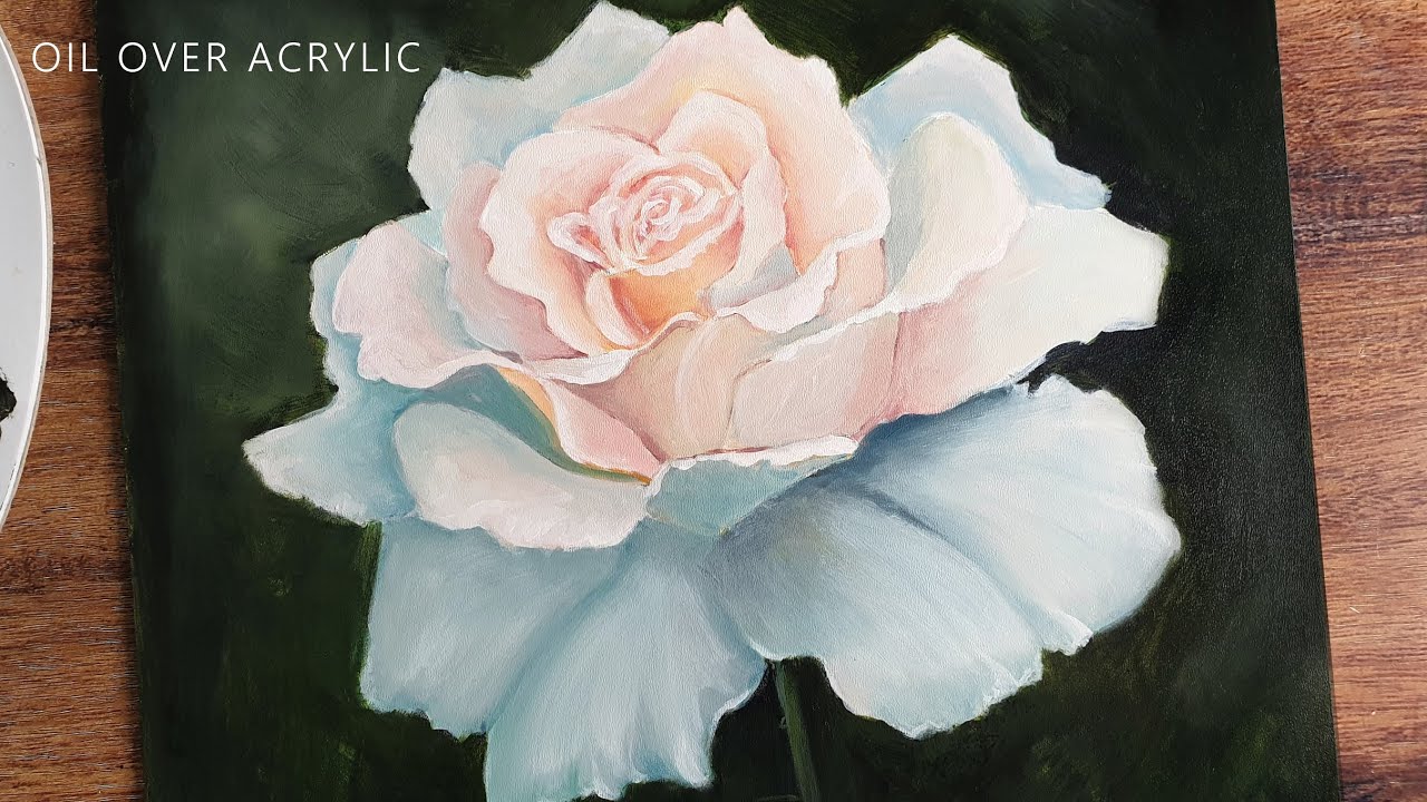 How to easy paint a white Rose in Oil over Acrylic Painting Study