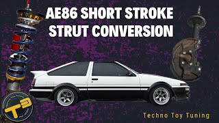 How to do a Ae86 Short Stroke Strut Conversion with Techno Toy Tuning parts. (Celica GT BUILD)