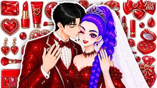 Paper DIY🎀Couple Rumi x Jinu Wedding Ultimate Colorful Glow Up + Skincare Makeup Blind Box ASMR Hana