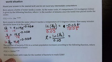 Finding the Time Given an Exponential Function with Base e that Models a Real World Situation