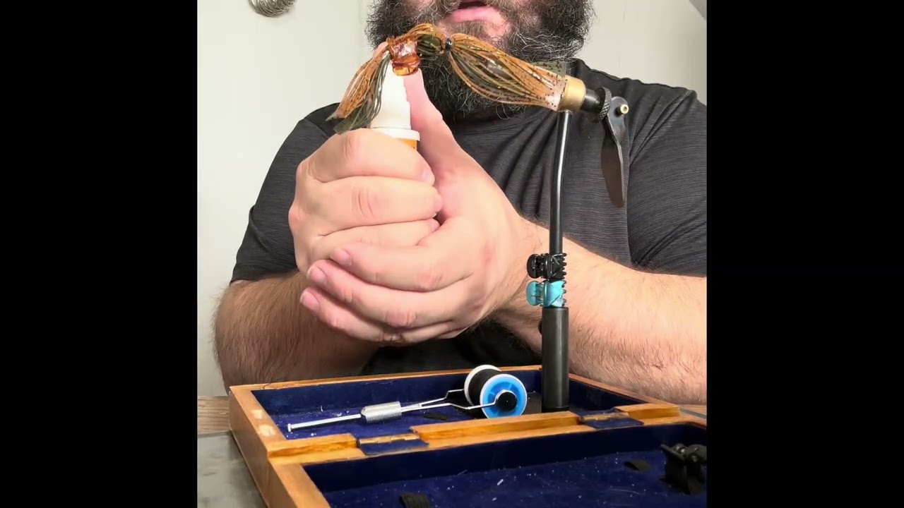 Tying up a green sunfish color jig