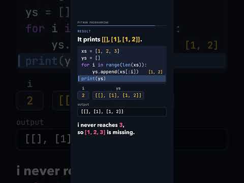 Thumbnail: All prefixes of [1, 2, 3] with range(len(xs)). What does print(ys) show?