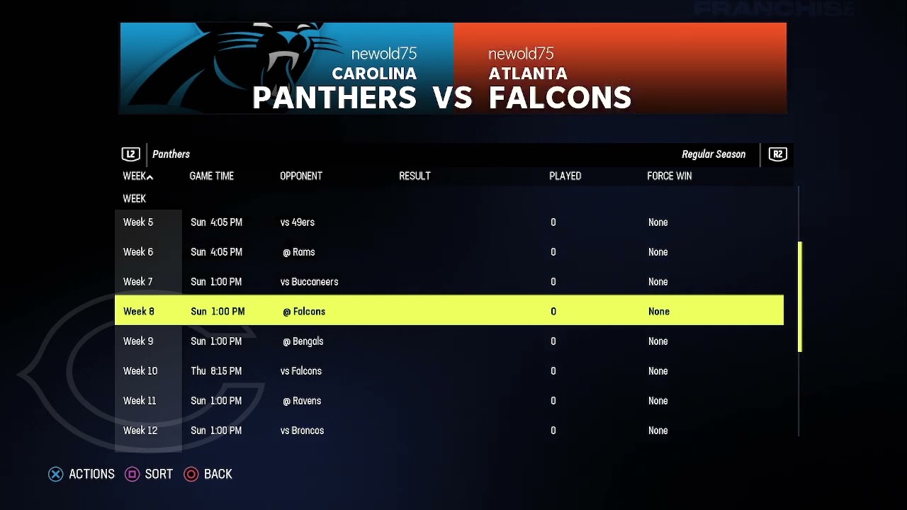 Madden NFL 23 - Carolina Panthers Regular Season Schedule 2022-23