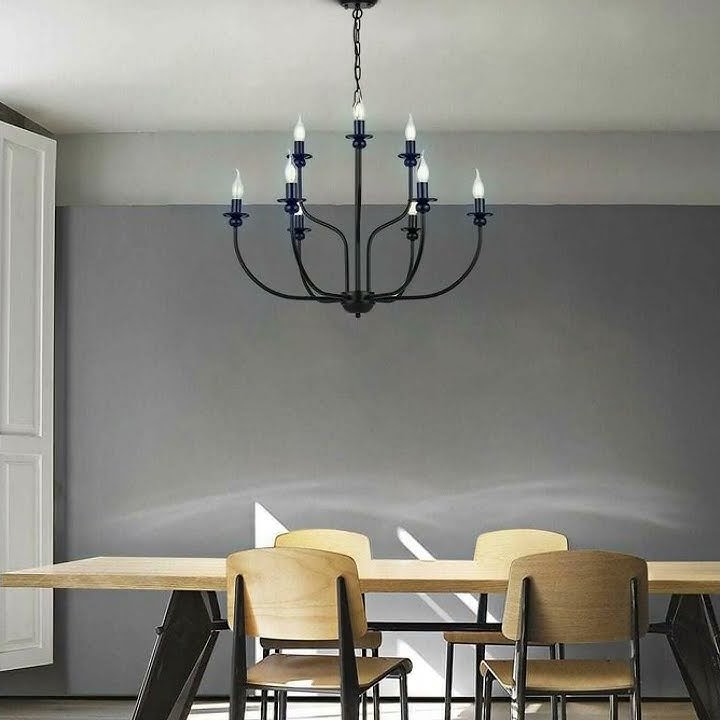 OUKANING Height Adjustable Retro Farmhouse Metal Chandelier 9 Light Candle
