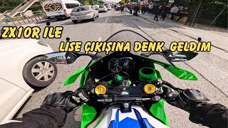 ZX10R İLE LİSE ÇIKIŞINA DENK GELDİM / MOTOR YANIYOR / BU NASIL SES ( AKRAPOVİC )  (MOTOVLOG)