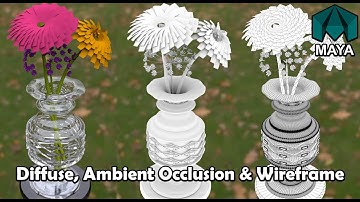 Flower vase 3D Model | Diffuse | Ambient Occlusion | WireFrame | Maya | Arnold render