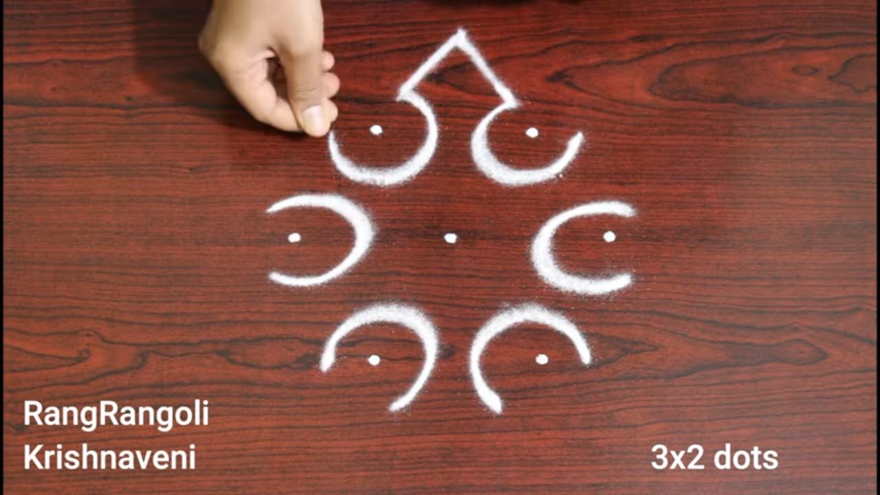 Easy Daily Kolam🌺3x2 dots Chinna Muggulu🌺Traditional Rangoli🌺RangRangoli Krishnaveni